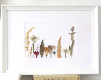 Framed Pressed Flowers, Dried Floral Picture, Wall Art, White Frame Stand Up, Botanical Herbarium,Nursery Decor,Nature Lover Gift For Her UK