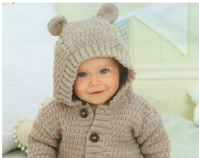 Baby Boy Girl Teddy Bear Jacket With Hood Knitting Pattern Etsy UK