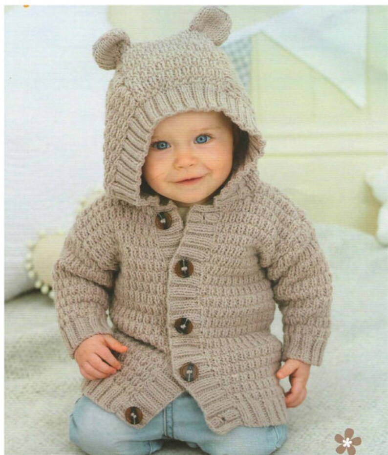 Baby Boy Girl Teddy Bear Jacket with Hood knitting pattern Etsy