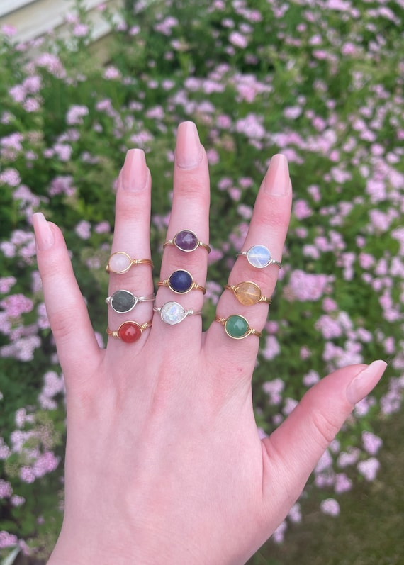 Wire Wrapped Authentic Crystal Bead Ring With Silver/gold Etsy