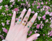 wire wrapped authentic crystal gemstone ring with sterling silver gold plated wire