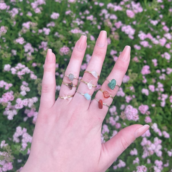 Simple authentic wire wrapped crystal ring with gold/silver plated wire