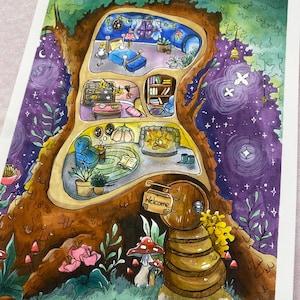 Magical Treehouse original illustration - giclee print - whimsical, fantasy art