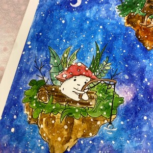 Fishing for Stars original watercolor illustration - Giclee art print - Fantasy artwork
