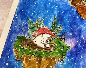 Fishing for Stars original watercolor illustration - Giclee art print - Fantasy artwork