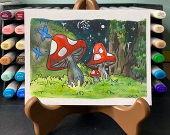 Mushroom Forest original gouache painting - giclee art print- whimsical artwork