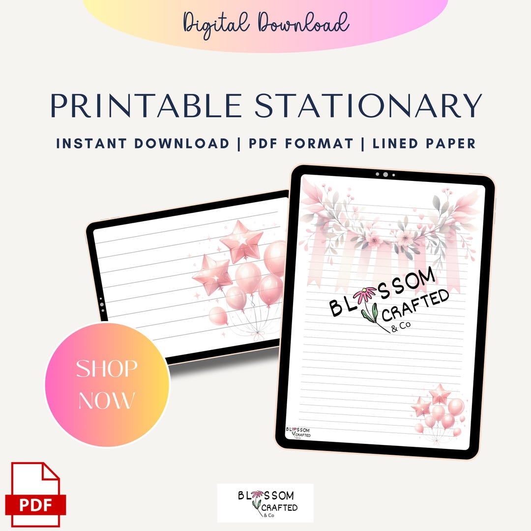 Lined A4 Writing Paper Pink Floral Banner Design for Letter Writing ...