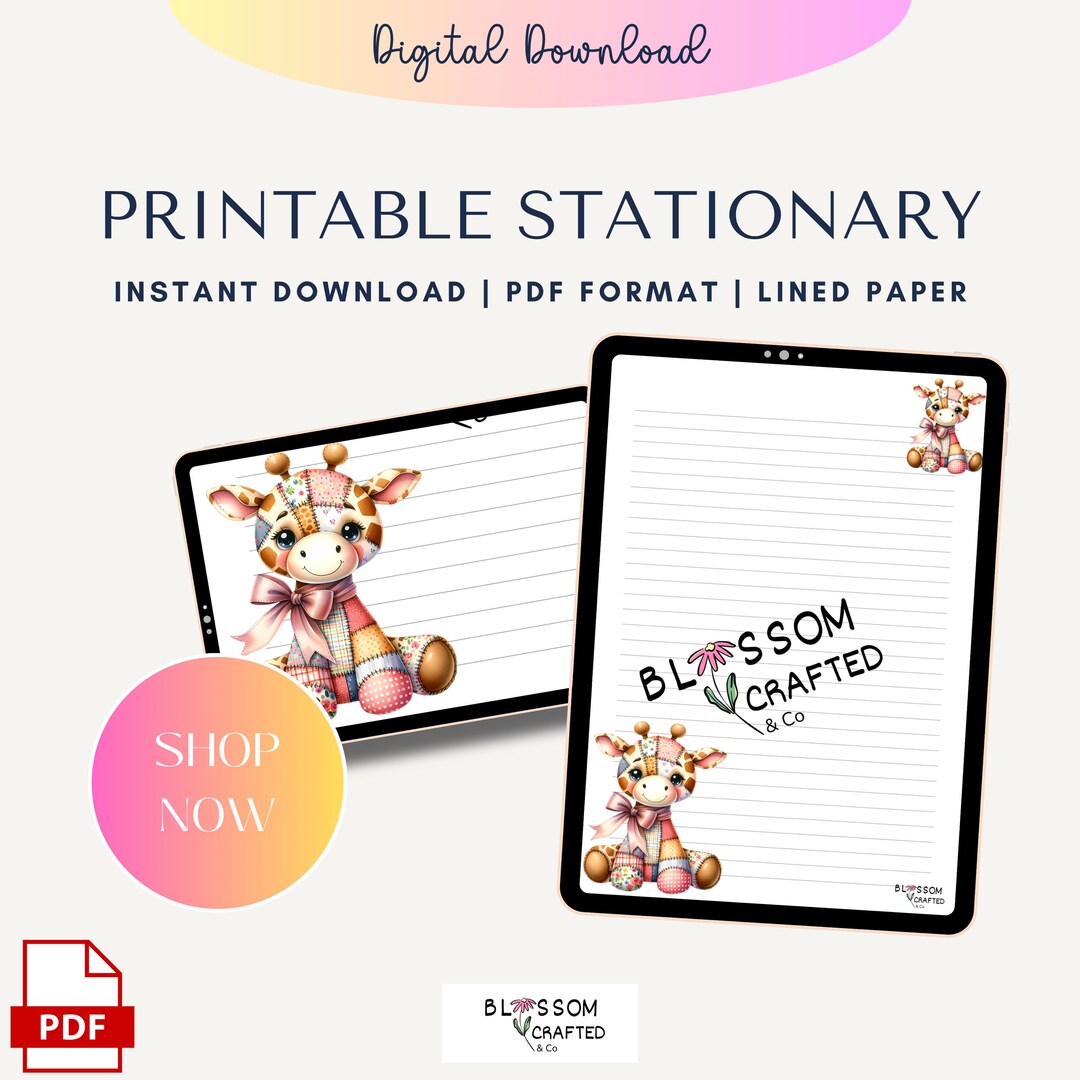 Lined A4 Writing Paper Patchwork Giraffe Design for Letter Writing ...