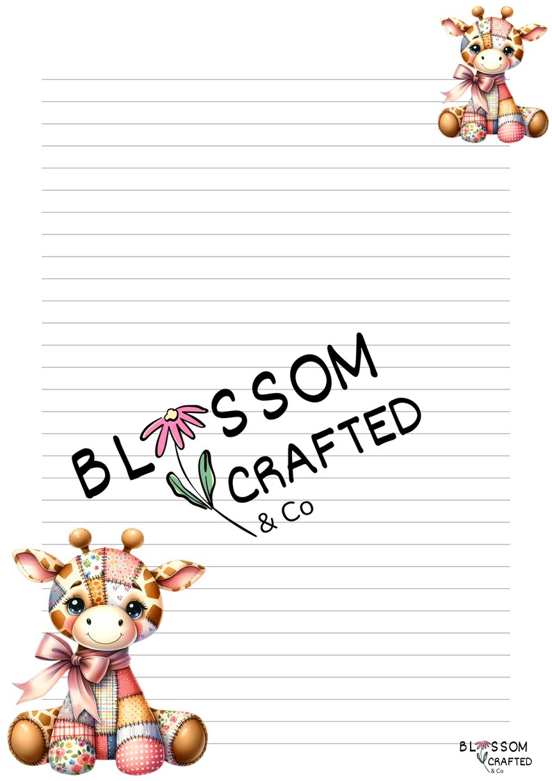 Lined A4 Writing Paper Patchwork Giraffe Design for Letter Writing ...