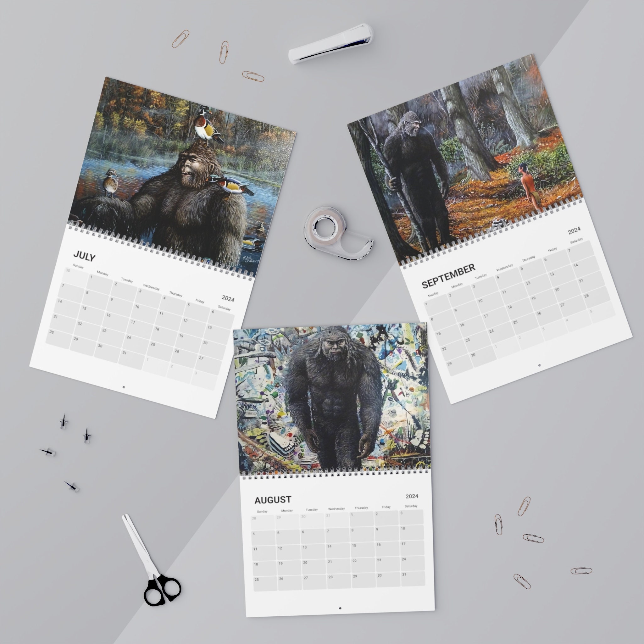 Bigfoot Paintings 2024 Wall Calendar Etsy