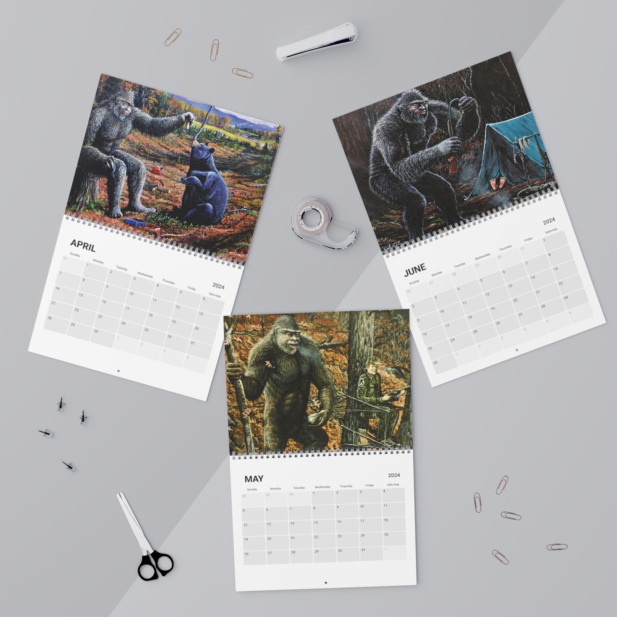 Bigfoot Paintings 2024 Wall Calendar Etsy