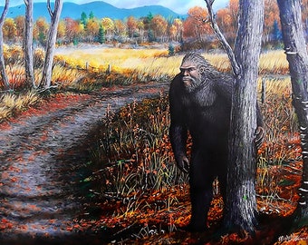 Bigfoot Painting - "Mushroom Hunter" (Poster)