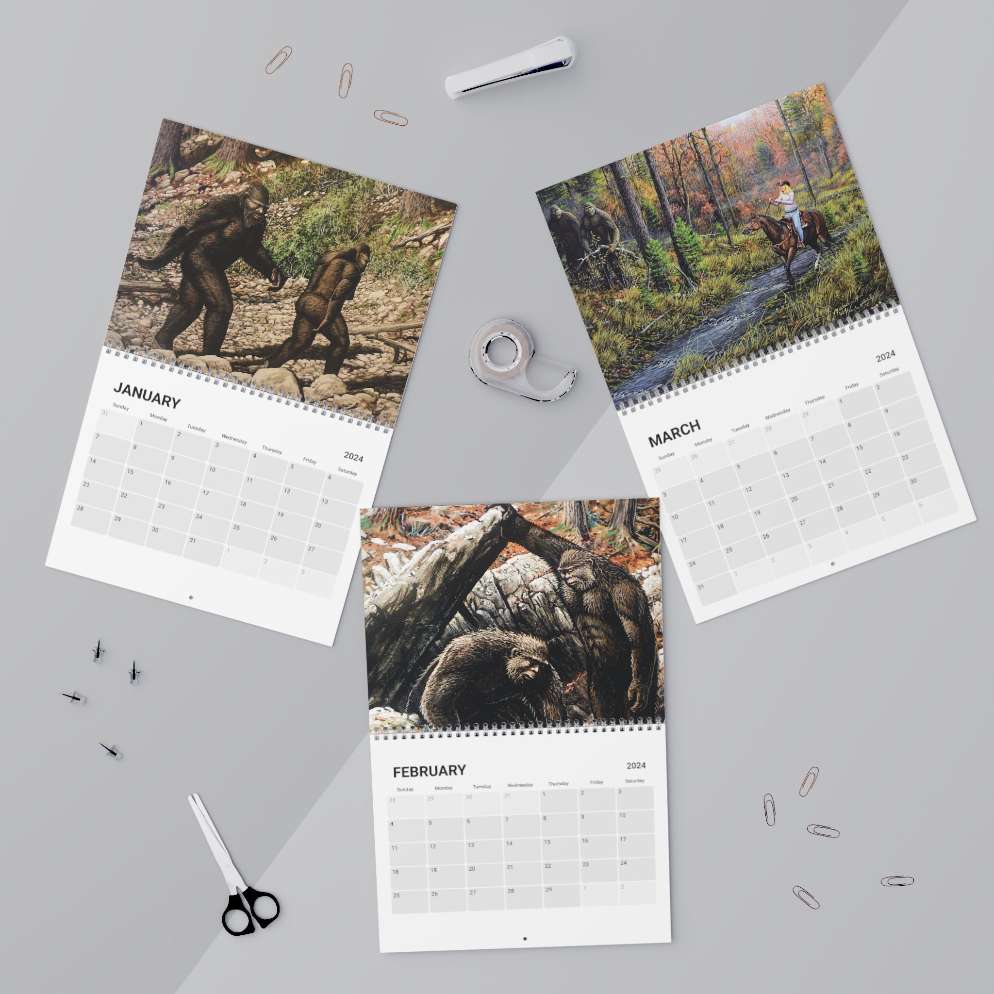 Bigfoot Paintings 2024 Wall Calendar Etsy