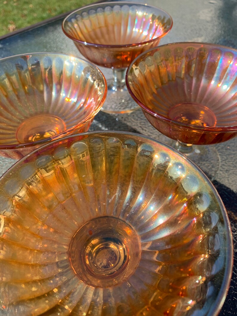 Vintage Dessert Bowls Carnival Glass Marigold Set of 4 Etsy