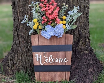 Layered Flower Planter Door Hanger SVG, Floral Welcome Sign for Front Door | Laser Ready, Digital Download