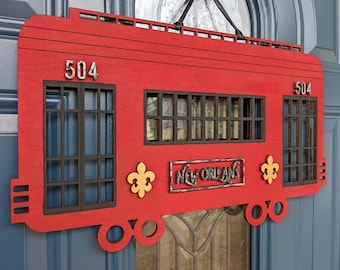 New Orleans Streetcar Door Hanger | Laser Cut Digital File | Mardi Gras Decor SVG