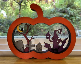 3D Halloween Pumpkin Spooky Scene SVG | Jack O'Lantern Laser Cut | Layered Laser File | Digital Download