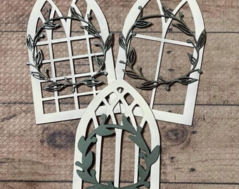 Farmhouse Cathedral Window Bundle with Wreath SVG | Laser Cut File, Digital Download