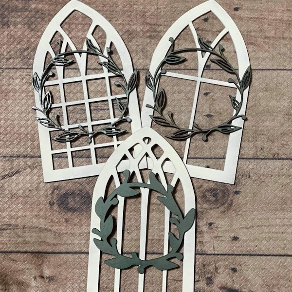 Bundel met boerderijkathedraal raam met krans SVG | Lasergesneden bestand, digitale download