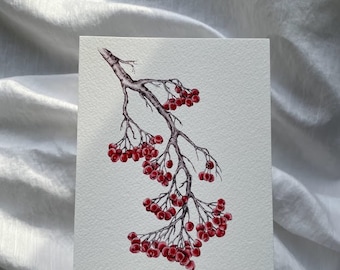 Stampa d'arte botanica delle bacche di sorbo - Arte floreale - Acquerello - Vintage - Arredamento per la casa