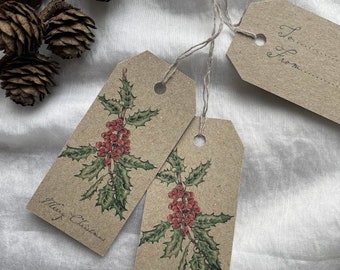 NEW: Holly Christmas Gift Tag - Vintage Gift Tag – To & From Tag - Christmas Gift Wrapping - Christmas tree decoration