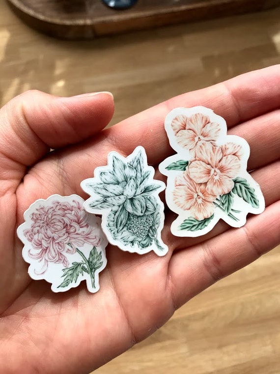 Floral vinyl stickers Set of 6 stickers Floral art Etsy
