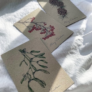 Un jeu de cartes de Noël - 3 motifs botaniques - aquarelle illustrée - vintage