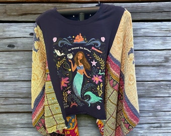 Beach Boho Butterfly Upcycled Tee Poncho