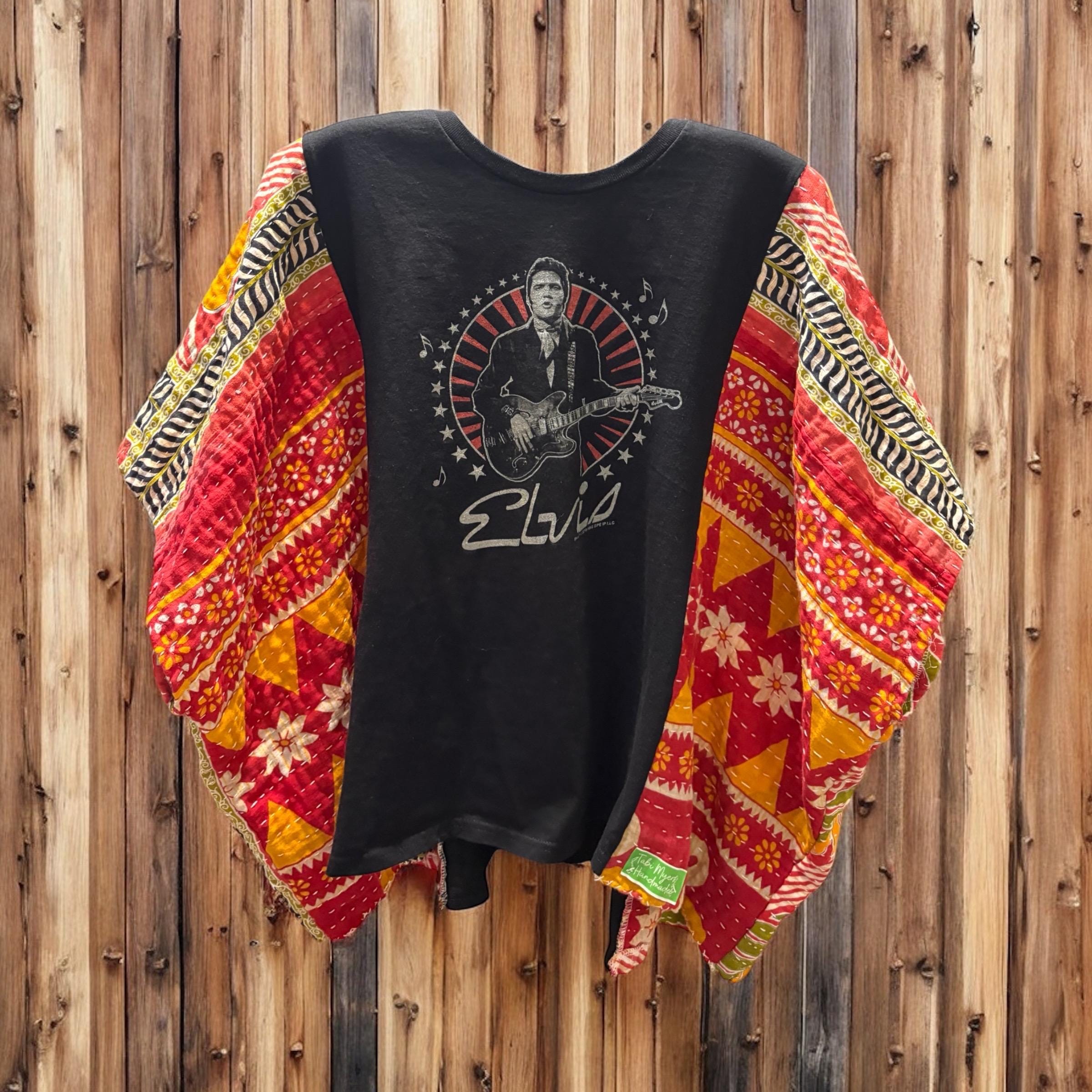 Elvis Upcycled Vintage Kantha Upcycled Tee Fits Size Small to XL