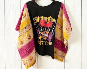 Motley Crue Upcycled Vintage Kantha Upcycled Tee Fits Small to XXL Super Oversized