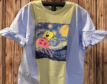 Starry SpongeBob Drop Sleeve Flare Ruffle Sleeve Top Free Size Fits UP to an XL