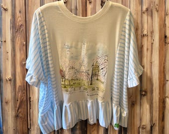 Springtime In Paris Upcycled Ruffle Top Fits a Small to XXL
