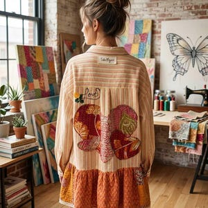 Love Upcycled Patchwork Ruffled Duster One Size Fits Most Small to 2X 6-16