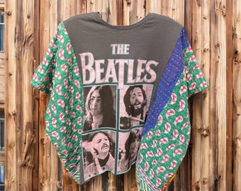 Beatles Upcycled Vintage Kantha Upcycled Tee Fits Small to XL