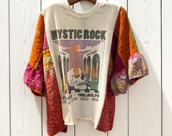 Mystic Rock Upcycled Kantha Flare Sleeve Top Small to XXL