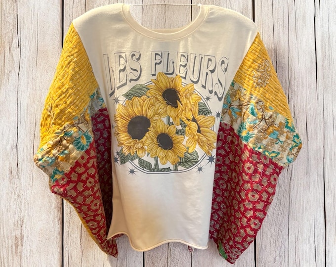 Featured listing image: Les Fleurs Upcycled Vintage Kantha Upcycled Tee Fits Small to XXL