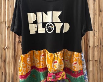 Pink Floyd Upcycled Kantha Tee Doll Baby Oversized Fits a Small to XLarge
