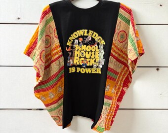 Schoolhouse Rock Upcycled Vintage Kantha Upcycled Tee Fits Small to XXL