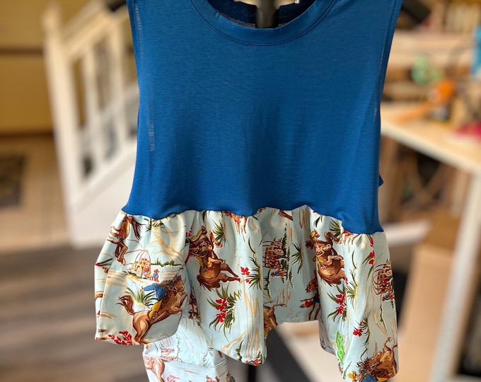 Featured listing image: Wild West Upcycled Baby Doll Tank Top Fits a Small to XL Cropped Asymmetrical Length!