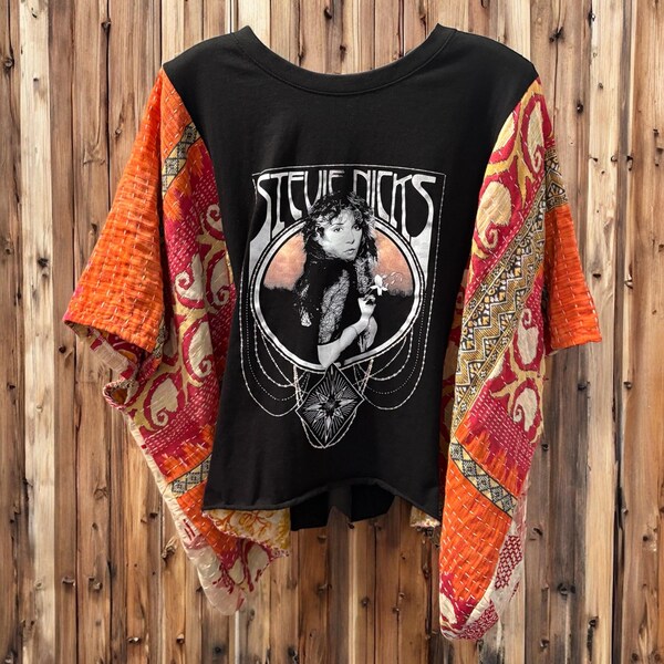 Stevie Nicks Upcycled Vintage Kantha Upcycled Tee Fits Small to XL