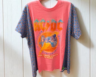 AC/DC Upcycled Drop Shoulder Tee Fits a Size Small to XXL