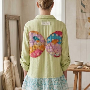 The Transformation Upcycled Patchwork Ruffled Duster One Size Fits Most Small to 2X 6-16