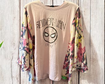 Spider Man Upcycled Flare Sleeve Knit Top Fits a Small to XL Oversized