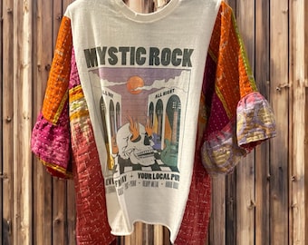 Mystic Rock Upcycled Kantha Flare Sleeve Top Small to XXL