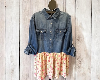 Alice Upcycled Denim Shirt/ Dress Small to XL