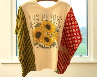 Les Fleur Upcycled Vintage Kantha Upcycled Tee Fits Small to XXL