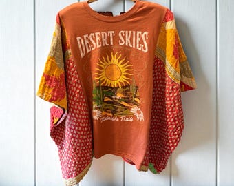 Desert Skies Upcycled Vintage Kantha Upcycled Tee Fits Small to XXL