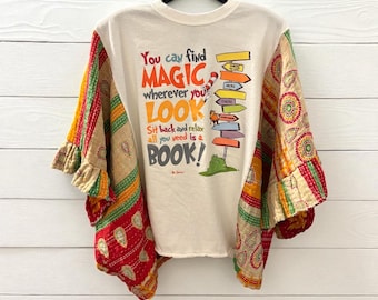 Look in a Book Upcycled Kantha Flare Ruffle Sleeve Fits a Small to XXL