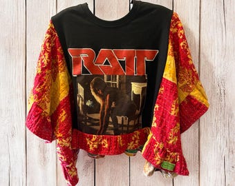 Ratt Upcycled Kantha Flare Sleeve Doll Baby Fits a Small to XXL Size 2-16 CROP TOP