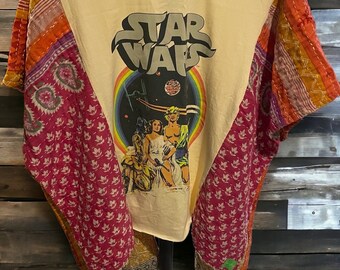 Hippie Star Wars Butterfly Upcycled Tee Poncho